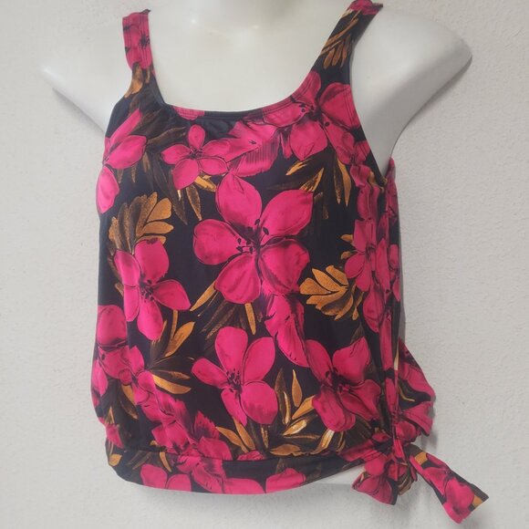 Beach Belle ** stylish Tankini, Black, Gold and red rfloral, size 12/ small - Picture 3 of 12